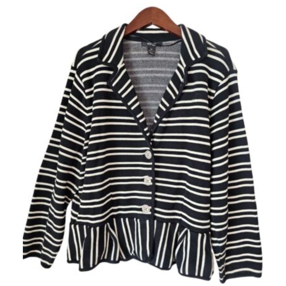 PLUS 1X STYLE & CO black white cropped knit jacket office ruffle‎ blazer